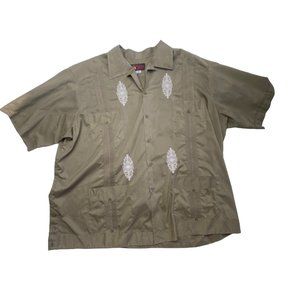 Guayaberas Yucatecas Copacabana Brown Embroidered Button Down  Shirt Mens 50